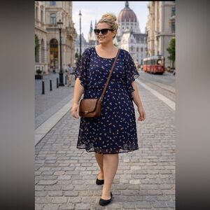 JESSICA SIMPSON Skipper Blue Confetti  Lined Dress Size 2X.